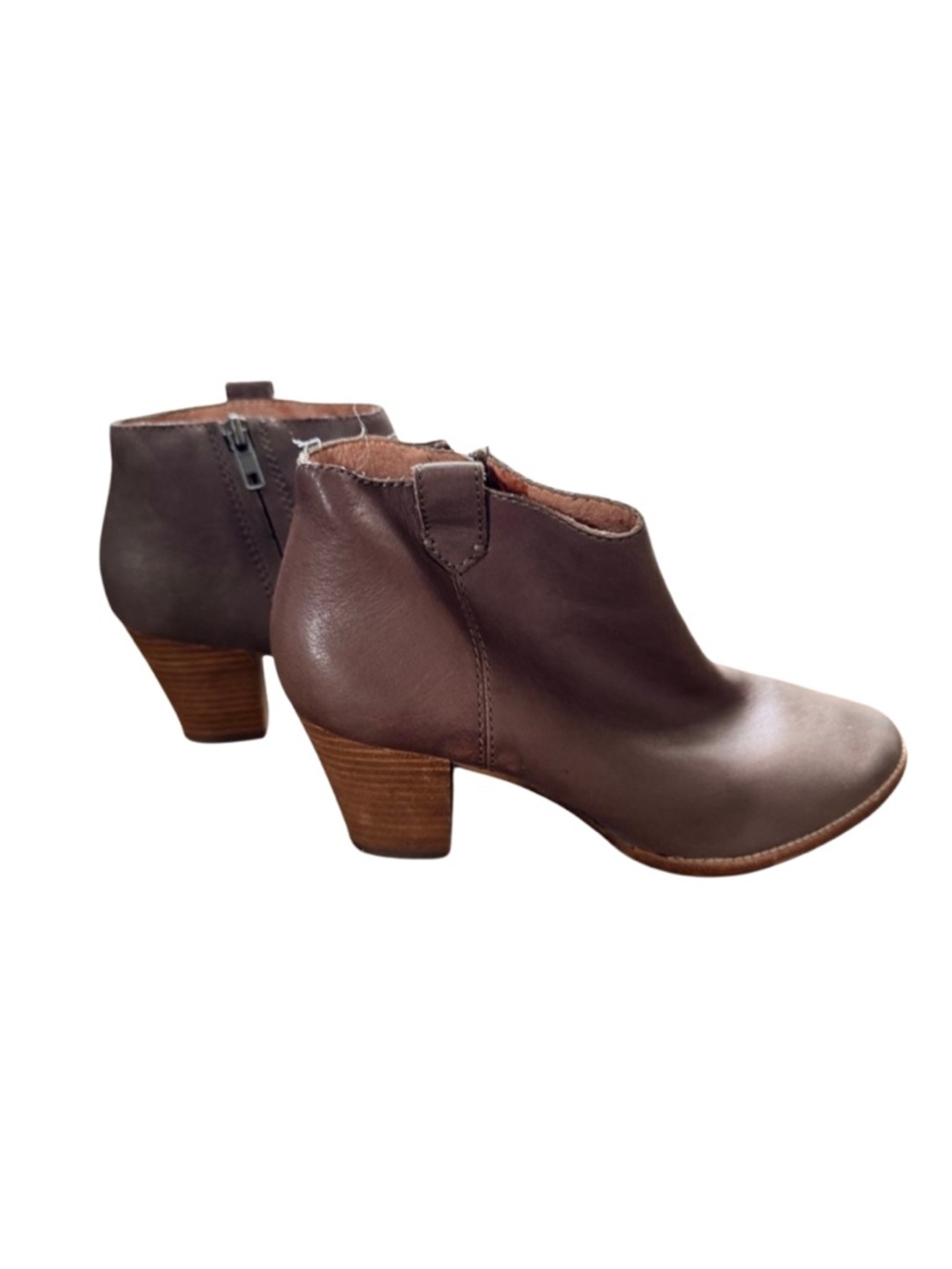 Madewell Brown Leather Ankle Boots Size 8 – Stacked Heel Side Zip Booties